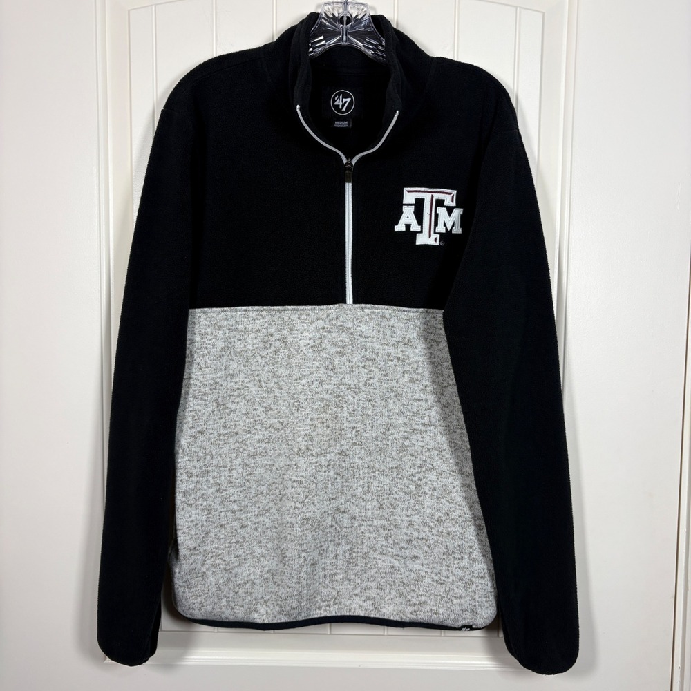 47 Brand Texas A&M Aggies Mens Medium Quarter Zip Fleece Pullover Black Gray